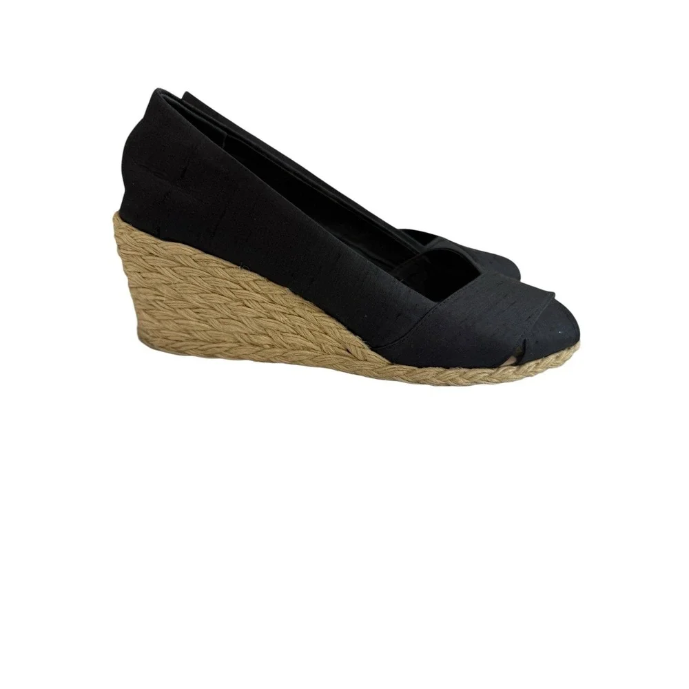 Lauren Ralph‎ Lauren Cecilia Espadrille Wedges Black Shantung Size 7.5 Women's